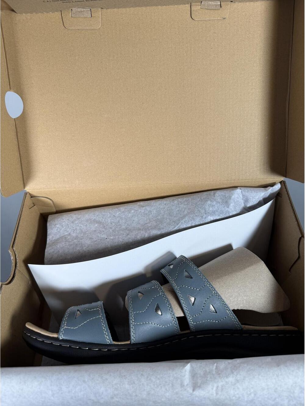 Clarks Laurieann Nora Blue Leather Slide Sandals US 12W Wide Comfort Slip-On NWB - Picture 3 of 14